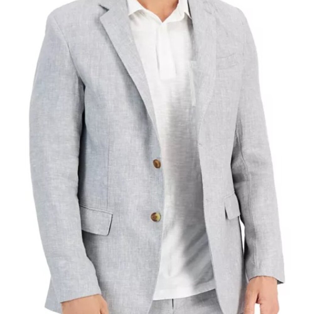 Club Room Men’s 100% Linen Blazer Gray Summer Sport Coat Size L (42-44)